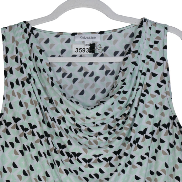 Calvin Klein Green Tunic Tank Top Womens Large Drape Neck Sleeveless Geometric - Picture 3 of 8